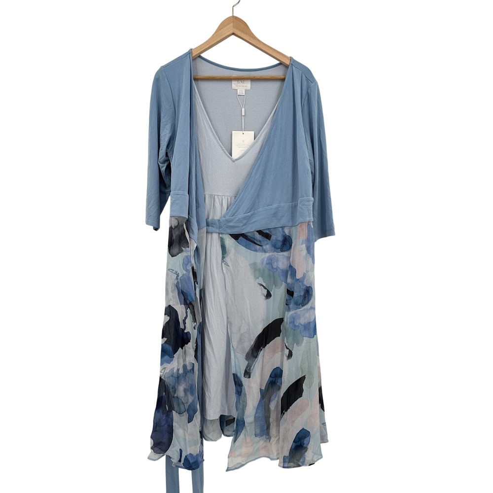 Seraphine Luxe Demelze Maternity Combo Wrap Dress Blue Watercolor Floral US 14 - Picture 3 of 8